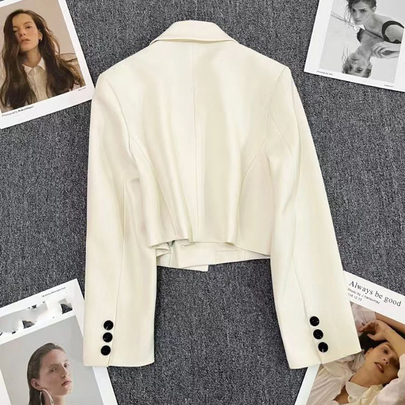 AliExpress Xpqbb Black Cropped Blazers Woman Trend 2024 New All-match Notched Collar Crop Jacket Women Korean Chic Single Button Suit Coat, view 4