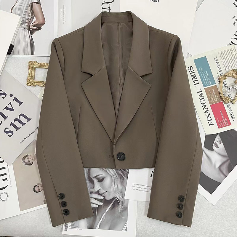 AliExpress Xpqbb Black Cropped Blazers Woman Trend 2024 New All-match Notched Collar Crop Jacket Women Korean Chic Single Button Suit Coat, view 5