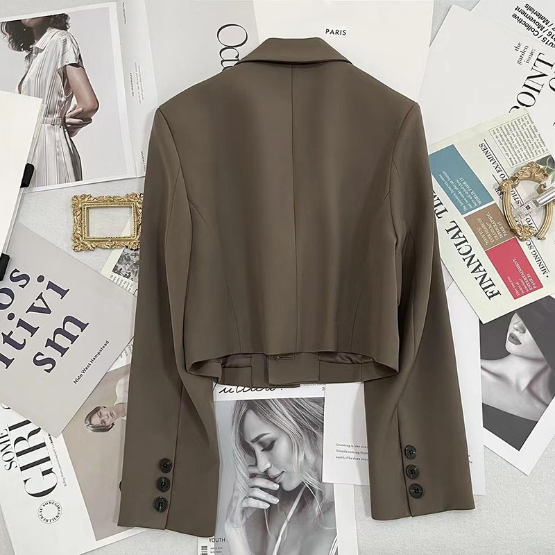 AliExpress Xpqbb Black Cropped Blazers Woman Trend 2024 New All-match Notched Collar Crop Jacket Women Korean Chic Single Button Suit Coat, view 6