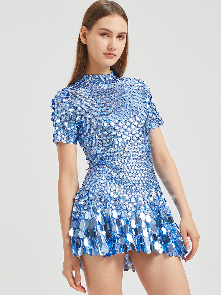 AliExpress XXXL Sexy Lake Blue Shell Sequins Mini Dress Nightclub Dance High Quality Performance Clothing Bodysuit Birthday Red Dresses