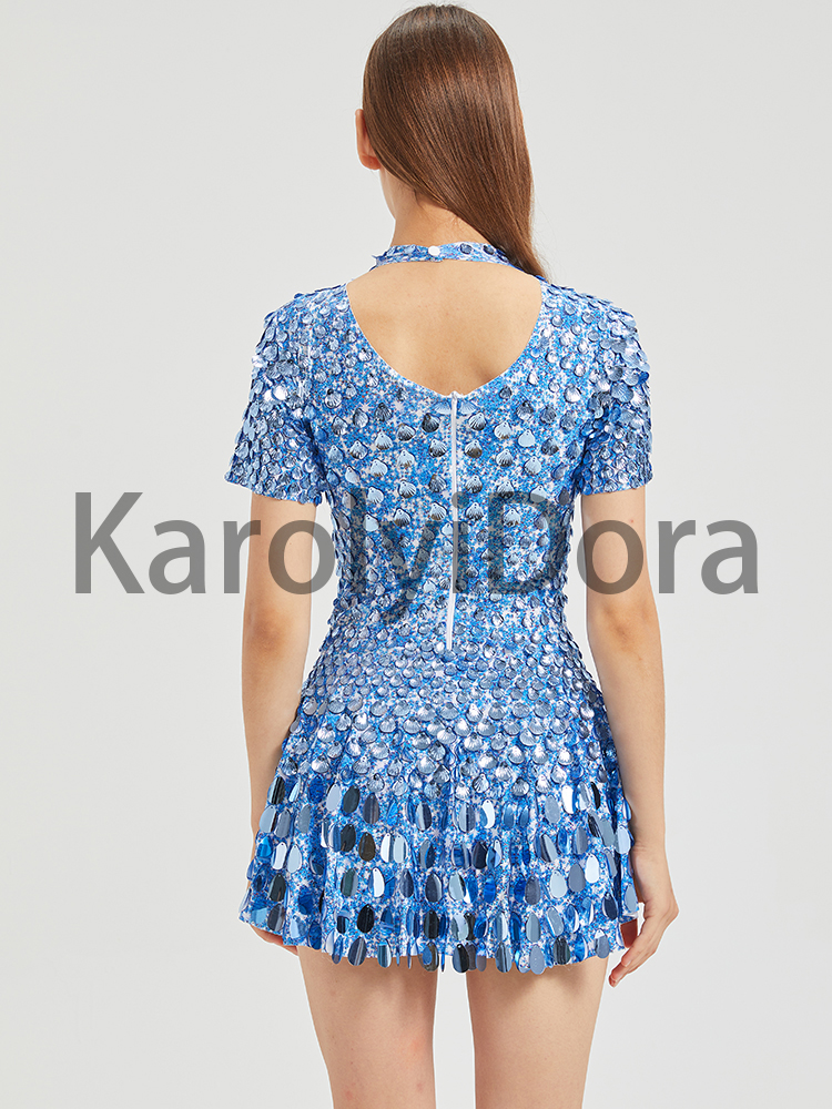 AliExpress XXXL Sexy Lake Blue Shell Sequins Mini Dress Nightclub Dance High Quality Performance Clothing Bodysuit Birthday Red Dresses, view 2