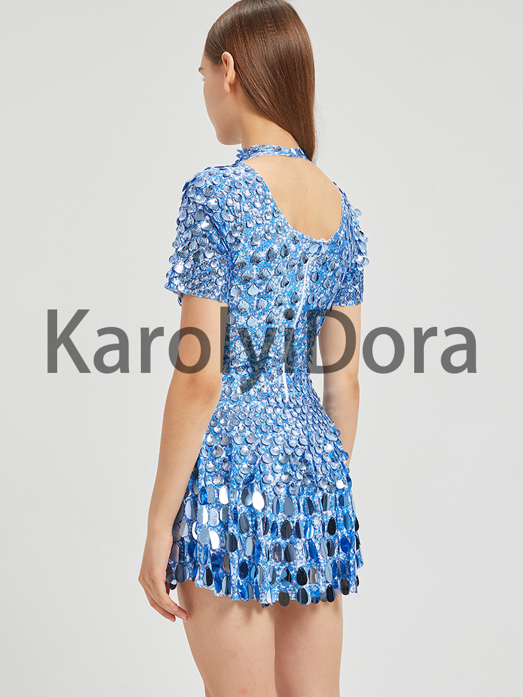 AliExpress XXXL Sexy Lake Blue Shell Sequins Mini Dress Nightclub Dance High Quality Performance Clothing Bodysuit Birthday Red Dresses, view 3