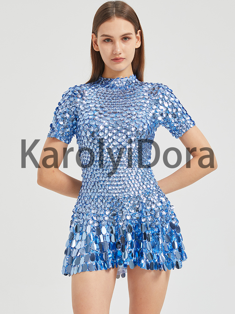 AliExpress XXXL Sexy Lake Blue Shell Sequins Mini Dress Nightclub Dance High Quality Performance Clothing Bodysuit Birthday Red Dresses, view 4
