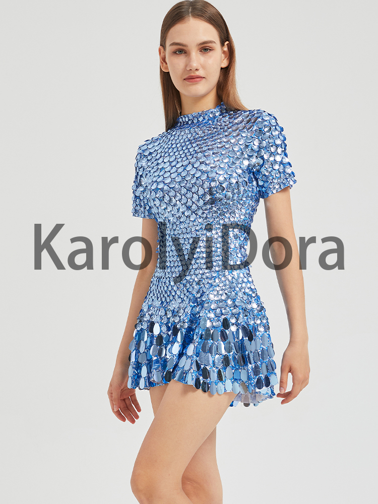 AliExpress XXXL Sexy Lake Blue Shell Sequins Mini Dress Nightclub Dance High Quality Performance Clothing Bodysuit Birthday Red Dresses, view 5