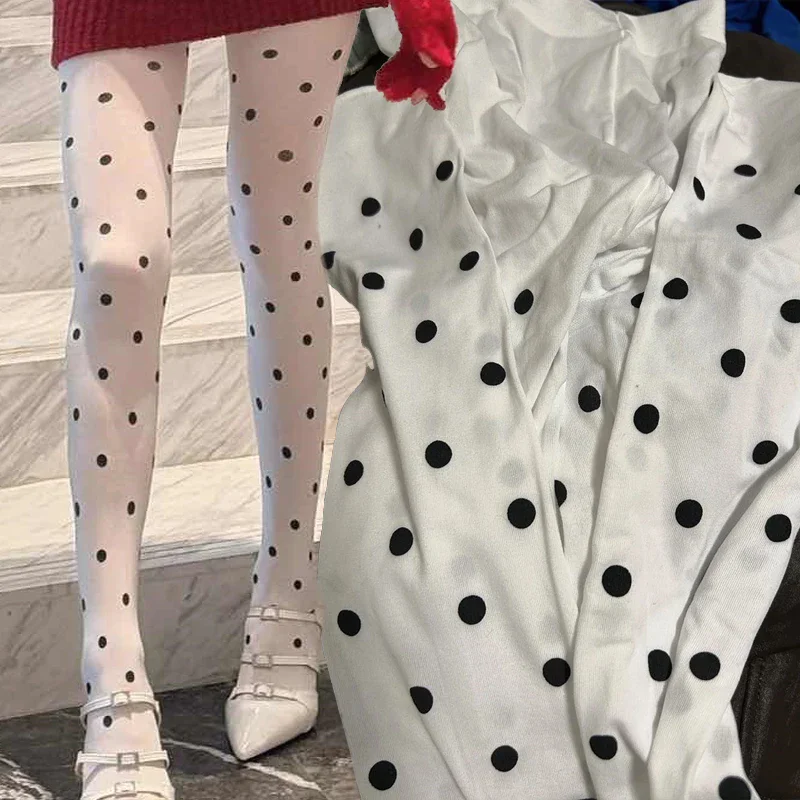 AliExpress Y2k Girls Polka Dot Tights Women Winter Vintage Pantyhose Leggings Fashion Silky Sexy Crash Slimming Tights Elastic Stockings, view 3