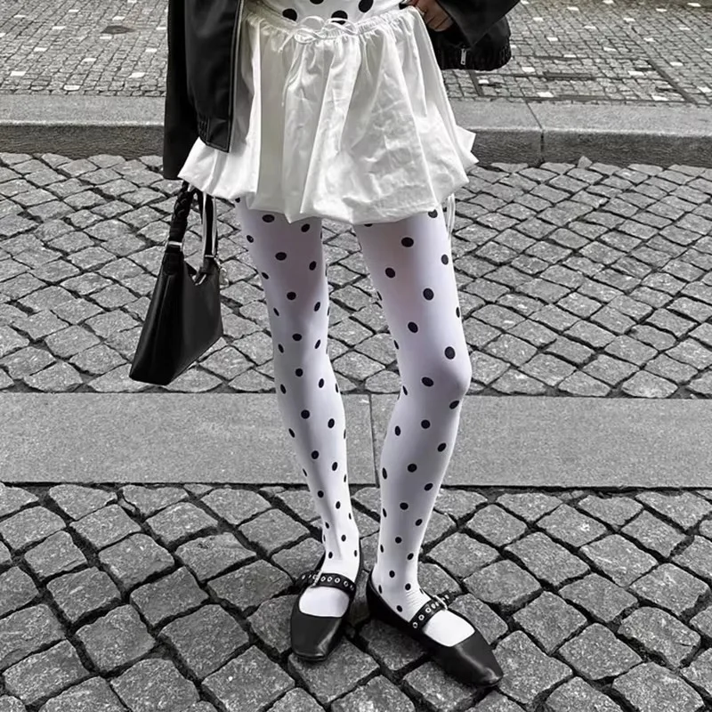 AliExpress Y2k Girls Polka Dot Tights Women Winter Vintage Pantyhose Leggings Fashion Silky Sexy Crash Slimming Tights Elastic Stockings, view 6
