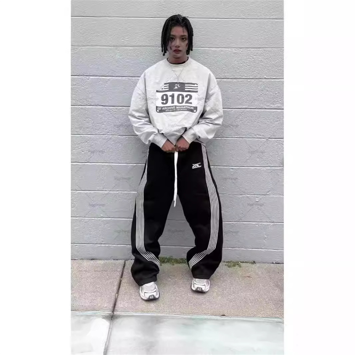 AliExpress Y2k Gray Casual Pants Vintage Functional Tactical Men's Women's Premium Jogging Wide Leg Pants Drawstring Streetwear Sweatpants, view 3