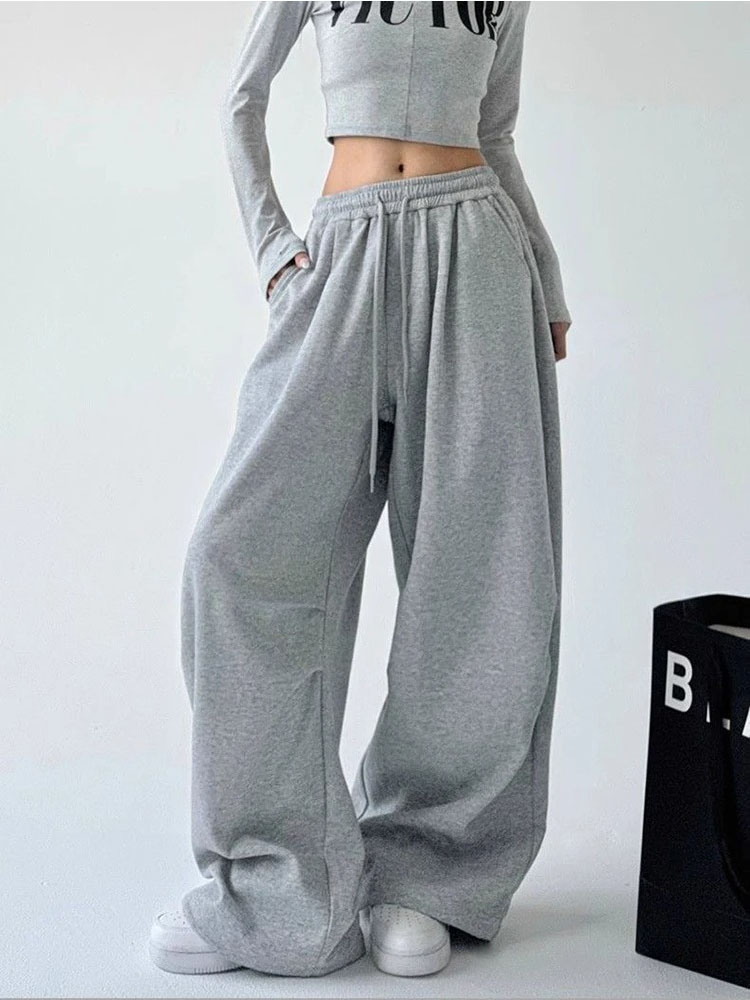 AliExpress Y2K Harajuku Wide Leg Sweatpants Women Streetwear Baggy Oversize Gray Sports Pants High Waist Drawstring Casual Joggers Trousers