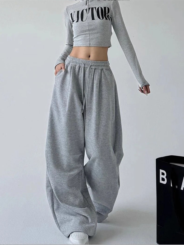 AliExpress Y2K Harajuku Wide Leg Sweatpants Women Streetwear Baggy Oversize Gray Sports Pants High Waist Drawstring Casual Joggers Trousers, view 2