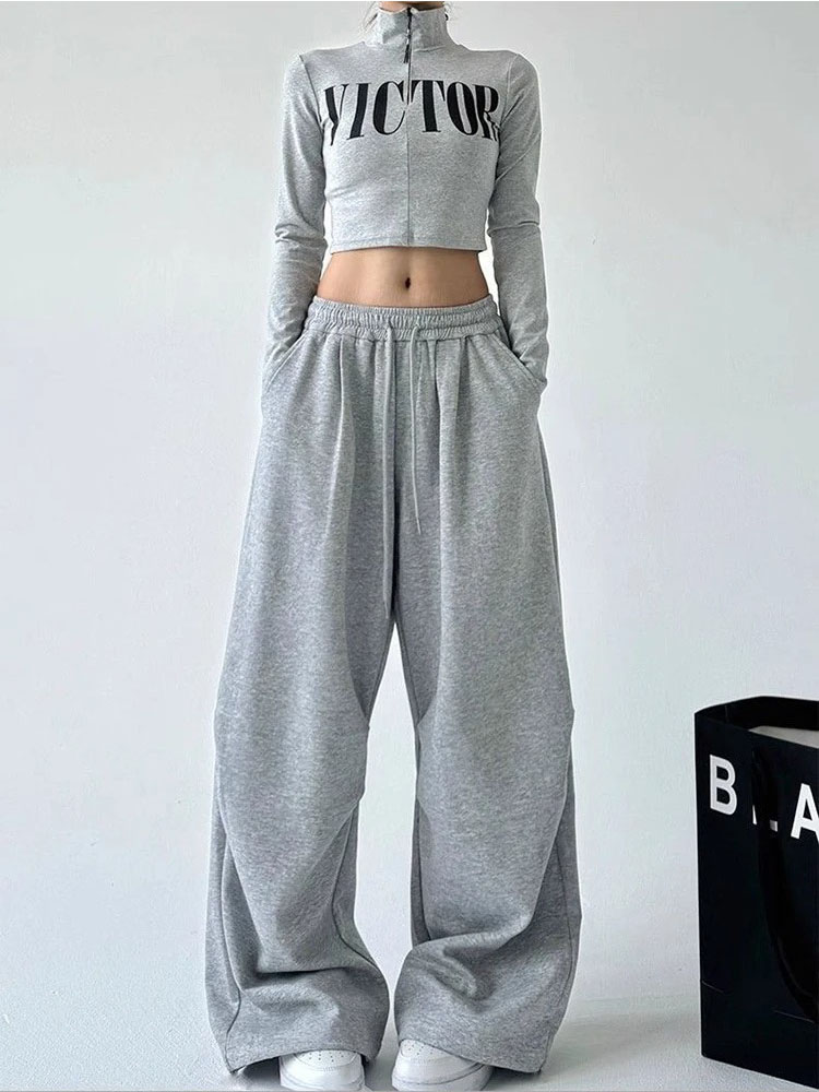 AliExpress Y2K Harajuku Wide Leg Sweatpants Women Streetwear Baggy Oversize Gray Sports Pants High Waist Drawstring Casual Joggers Trousers, view 3