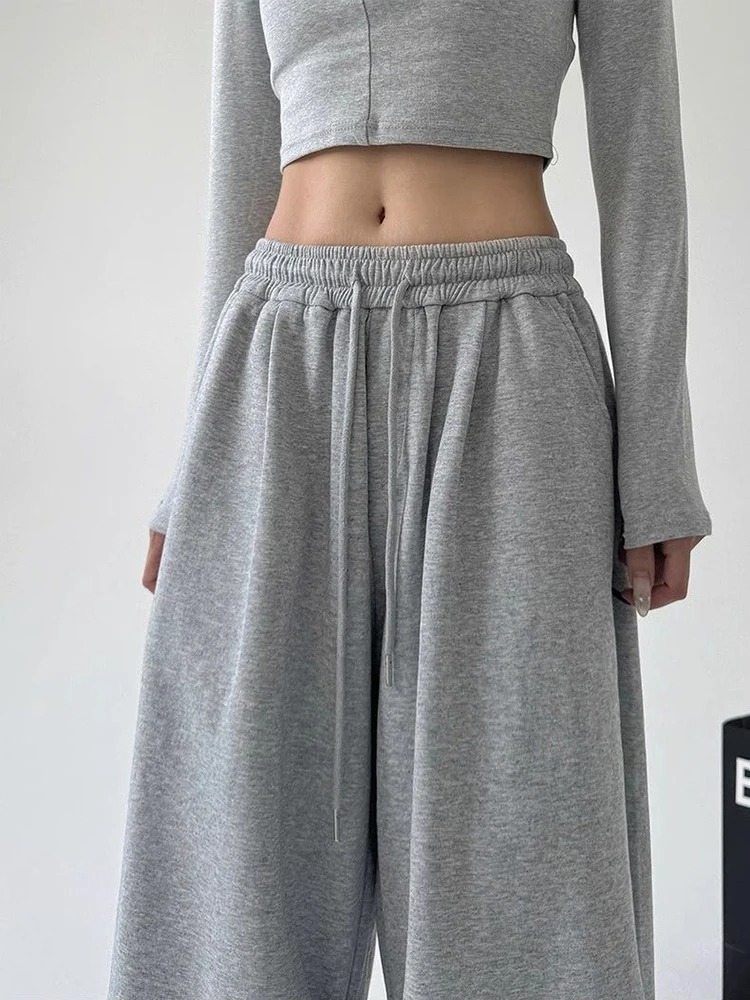 AliExpress Y2K Harajuku Wide Leg Sweatpants Women Streetwear Baggy Oversize Gray Sports Pants High Waist Drawstring Casual Joggers Trousers, view 4