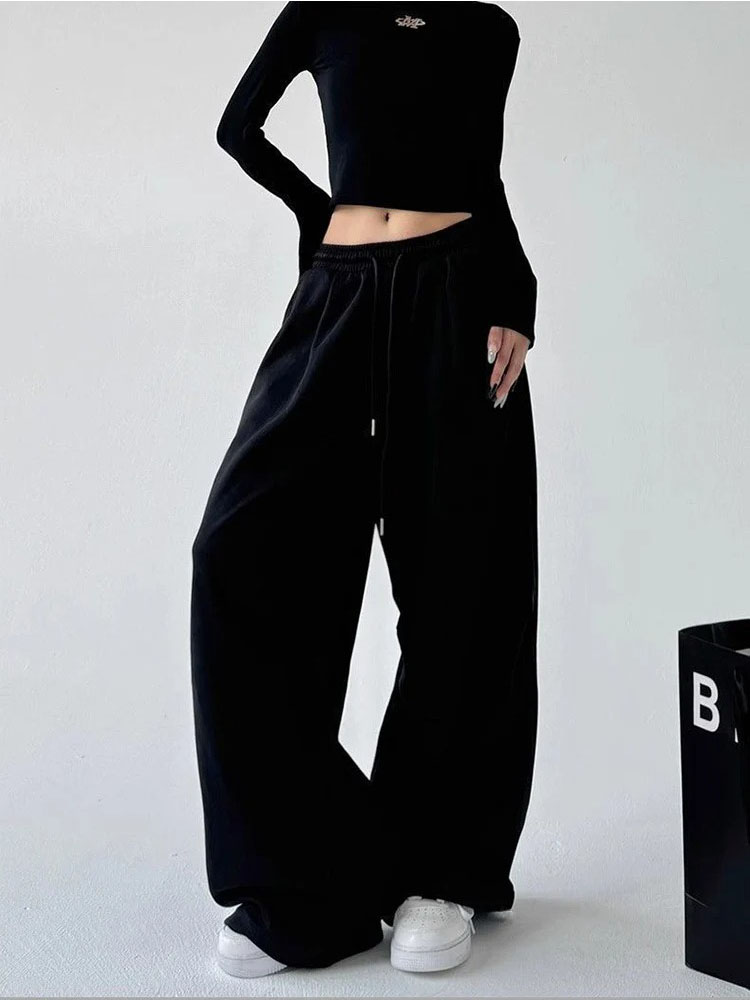 AliExpress Y2K Harajuku Wide Leg Sweatpants Women Streetwear Baggy Oversize Gray Sports Pants High Waist Drawstring Casual Joggers Trousers, view 6