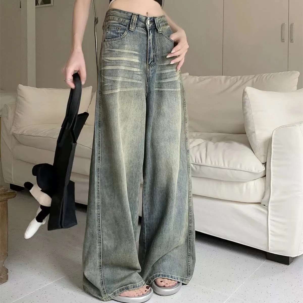 AliExpress Y2K Loose Straight Leg Jeans Women Trousers Baggy Wide Fit Casual High Waist Retro Washed Vintage Style Women's Jeans Jeans