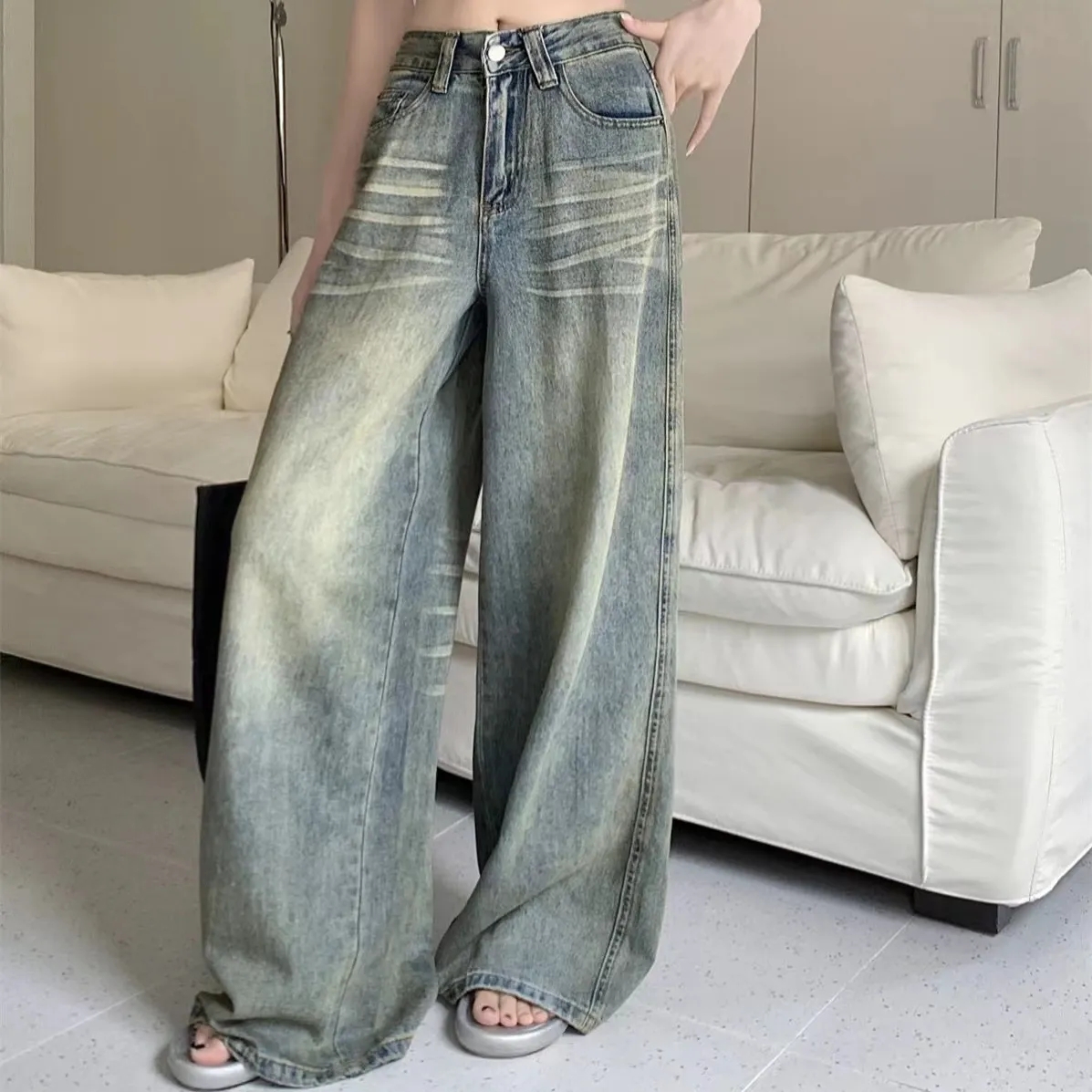 AliExpress Y2K Loose Straight Leg Jeans Women Trousers Baggy Wide Fit Casual High Waist Retro Washed Vintage Style Women's Jeans Jeans, view 3