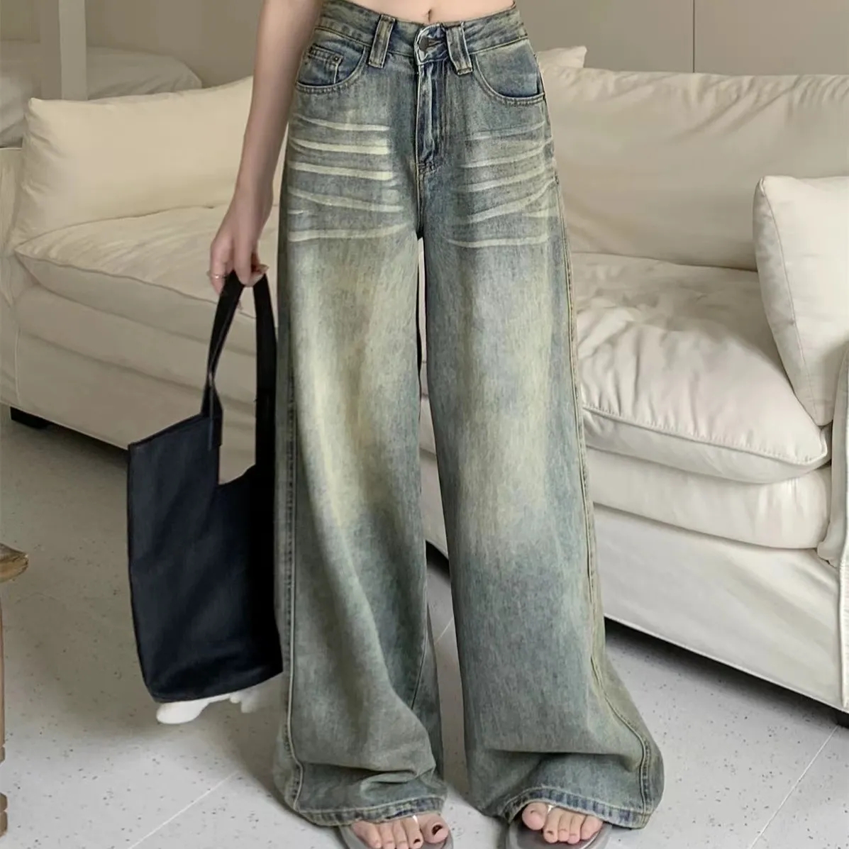 AliExpress Y2K Loose Straight Leg Jeans Women Trousers Baggy Wide Fit Casual High Waist Retro Washed Vintage Style Women's Jeans Jeans, view 4