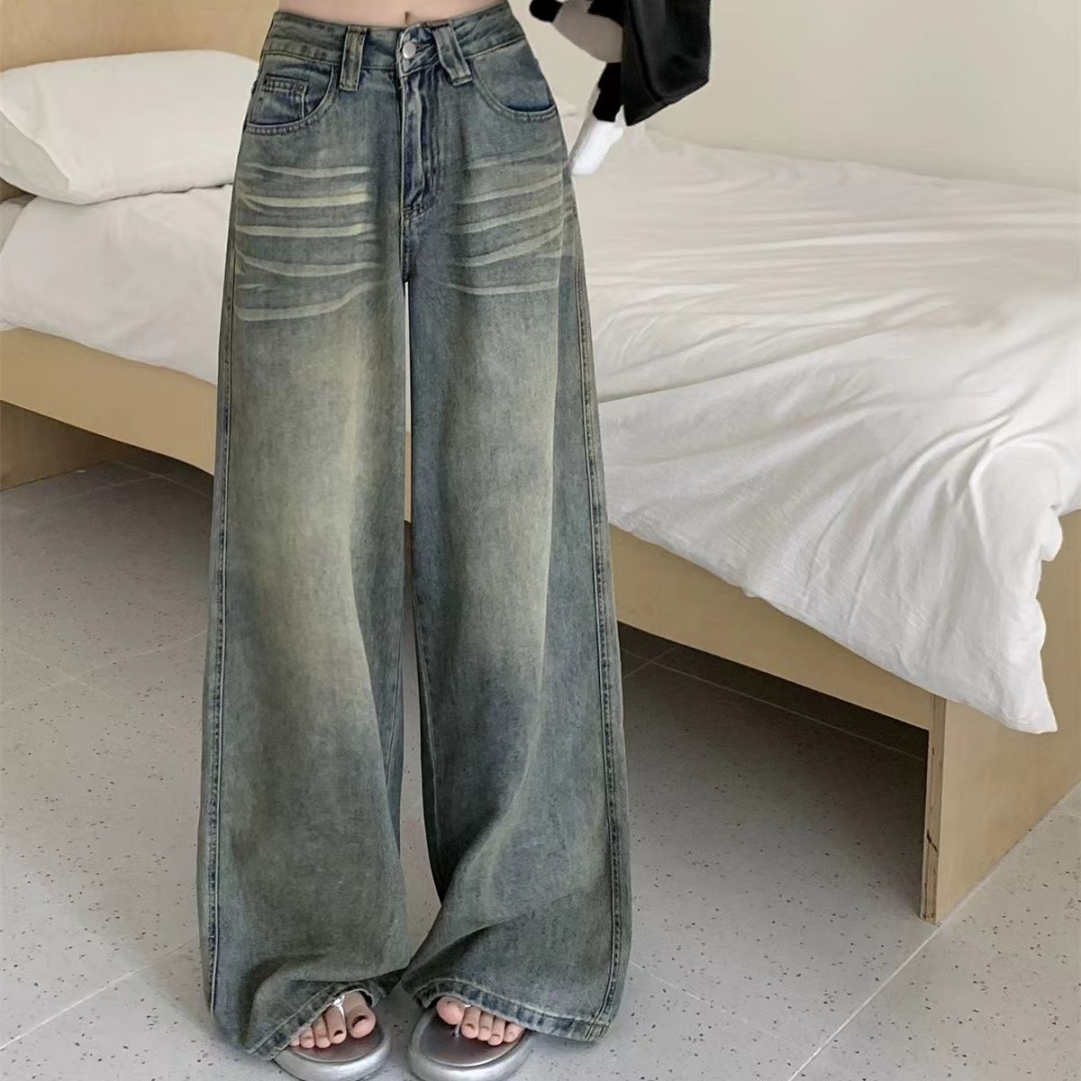 AliExpress Y2K Loose Straight Leg Jeans Women Trousers Baggy Wide Fit Casual High Waist Retro Washed Vintage Style Women's Jeans Jeans, view 5