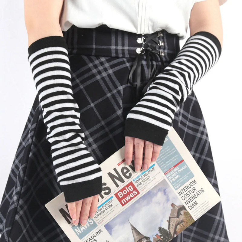 AliExpress Y2K Women Party Daily Wear Long Arm Gloves Elbow Length Knitted Arm Warmers Fashion Stretchy Wristband Sleeves, view 2