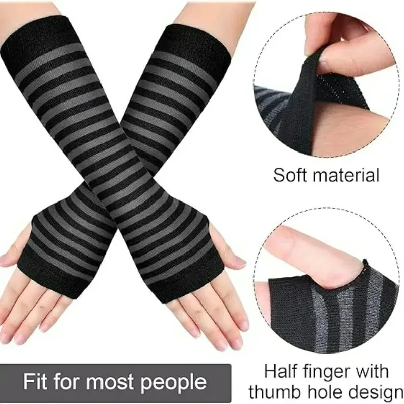 AliExpress Y2K Women Party Daily Wear Long Arm Gloves Elbow Length Knitted Arm Warmers Fashion Stretchy Wristband Sleeves, view 3