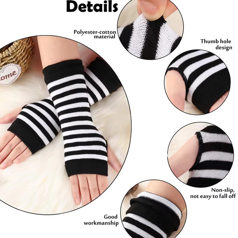 AliExpress Y2K Women Party Daily Wear Long Arm Gloves Elbow Length Knitted Arm Warmers Fashion Stretchy Wristband Sleeves, view 4