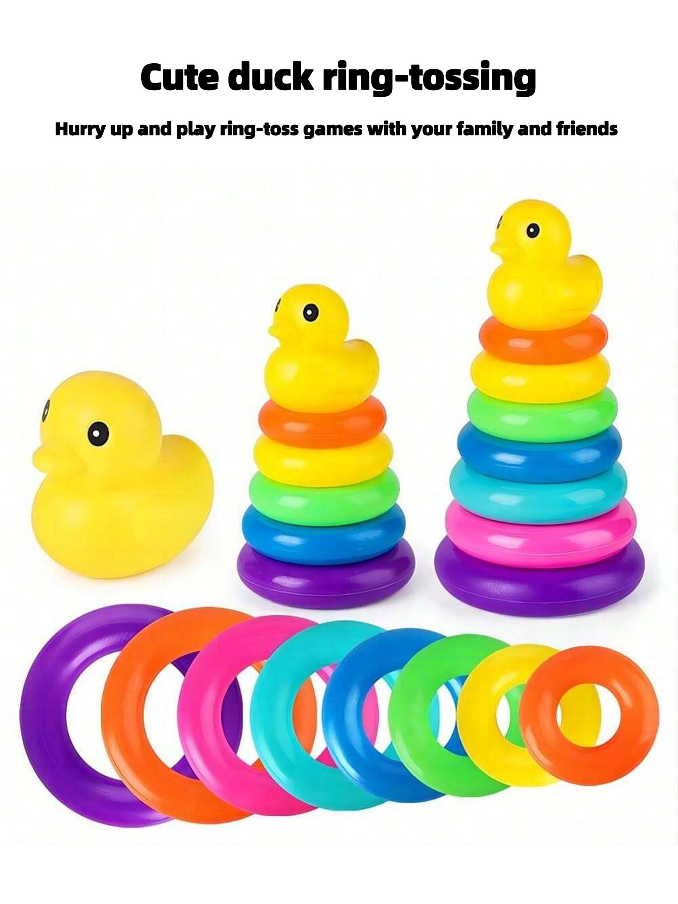 AliExpress Yellow Duck Rainbow Tower Stacked Circle Toy Plastic Rainbow Circle Toy Circle Toss Toy Interactive Game Birthday Gifts, view 3