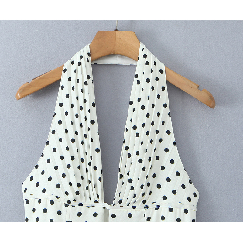 AliExpress YENKYE French Style Retro Polka Dot Deep V Halter Dress Women Sexy Backless A-line Slim Sweet Elegant Mini Dresses Summer Robe, view 3