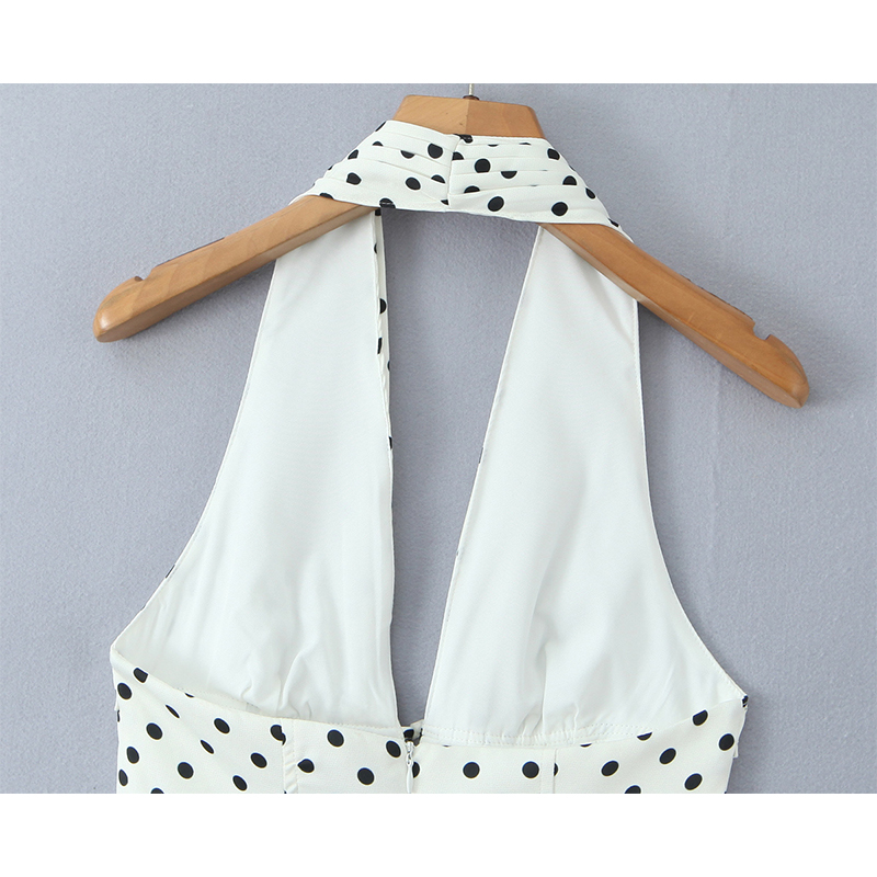 AliExpress YENKYE French Style Retro Polka Dot Deep V Halter Dress Women Sexy Backless A-line Slim Sweet Elegant Mini Dresses Summer Robe, view 5
