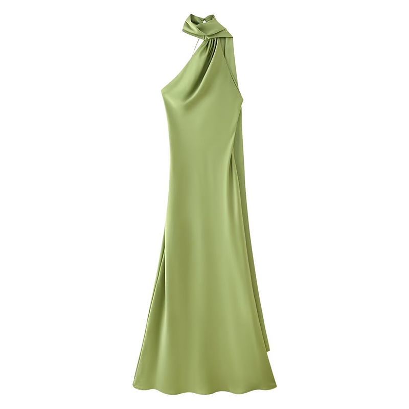 AliExpress YENKYE High Street Women Sexy Elegant Halter Long Dress Female Fashion Backless Green Satin Party Maxi Vestidos