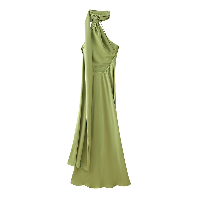 AliExpress YENKYE High Street Women Sexy Elegant Halter Long Dress Female Fashion Backless Green Satin Party Maxi Vestidos, view 2