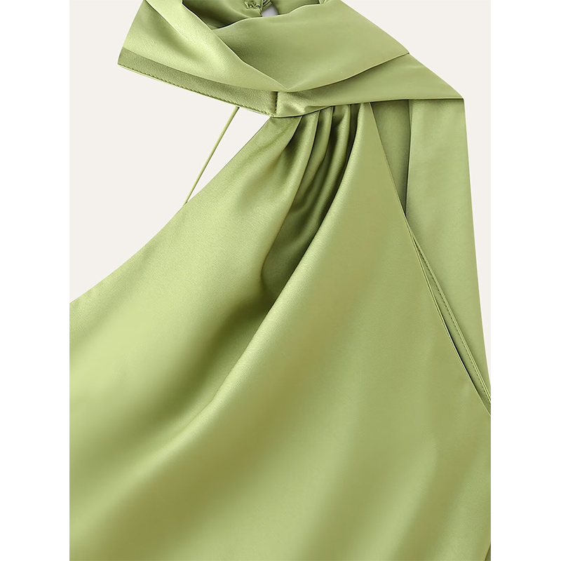 AliExpress YENKYE High Street Women Sexy Elegant Halter Long Dress Female Fashion Backless Green Satin Party Maxi Vestidos, view 3