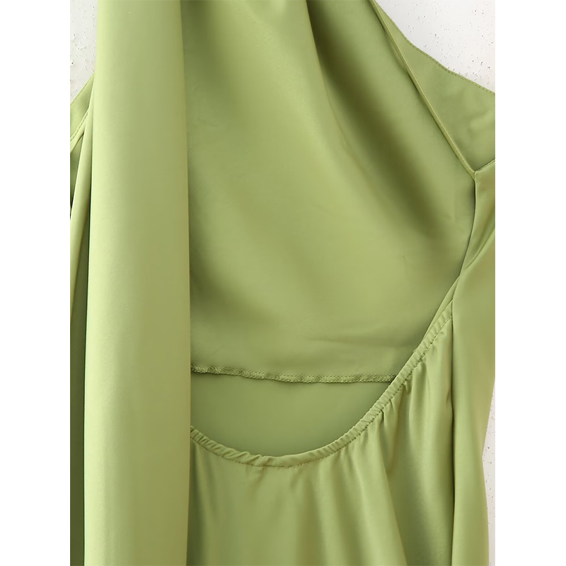 AliExpress YENKYE High Street Women Sexy Elegant Halter Long Dress Female Fashion Backless Green Satin Party Maxi Vestidos, view 5