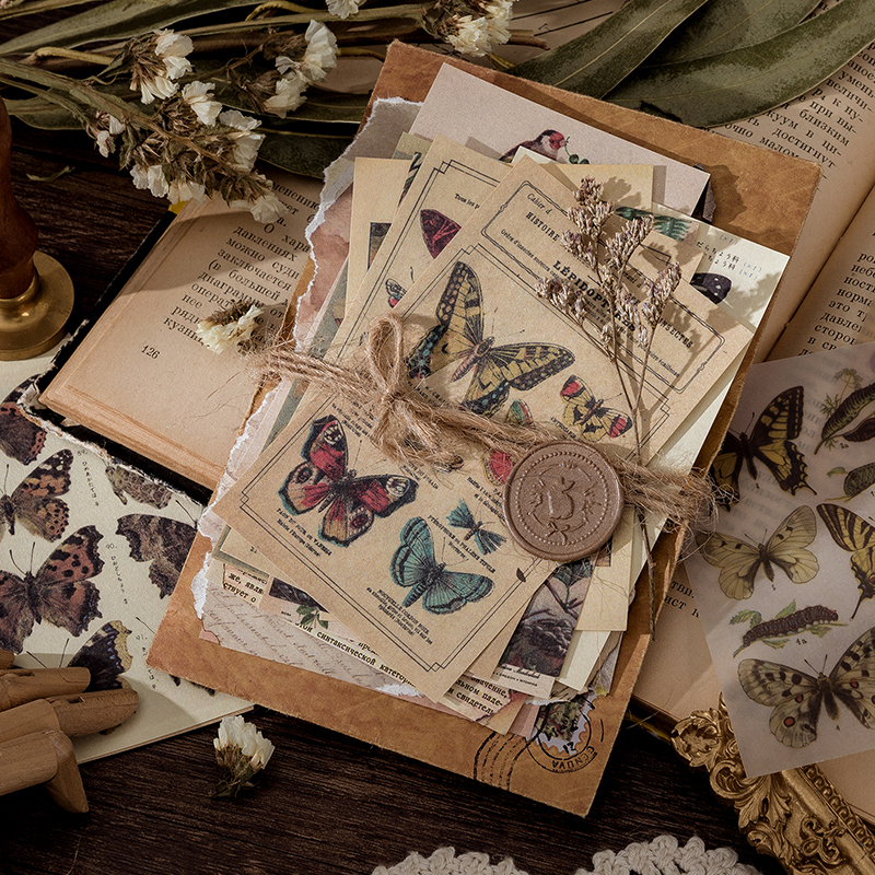 AliExpress Yoofun 60pcs/pack Multi-Material Sticker Pack Vintage Mushroom Plants butterflies Stickers for Journal Scrapbooking Craft Making, view 6