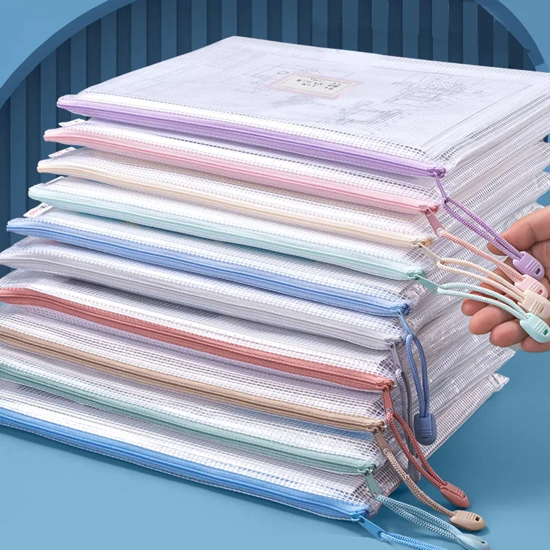 AliExpress Zipper Mesh Bags A4/A5 Plastic Zipper Bags For Organizing Waterproof Clear Travel Bags Office Supplies Document, Color Random