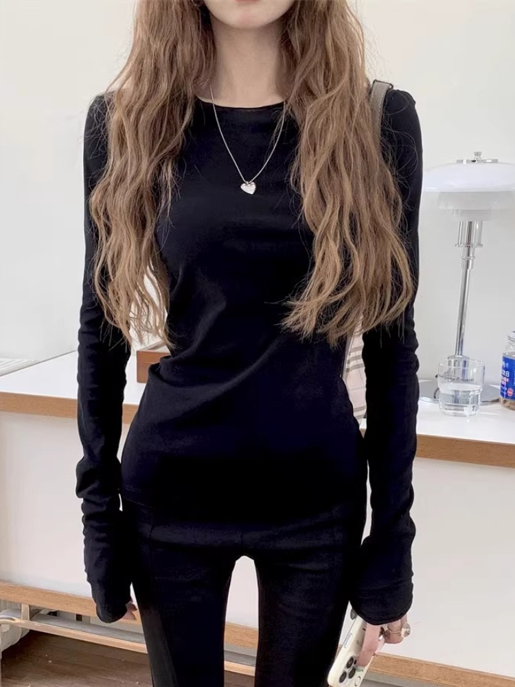 AliExpress Zjaiss 2026 Spring Casual Lazy Style Women's Long Sleeve T-Shirt Fashion Elegant Inner Wear Basic Top Rolled Edge Slim Fit Tee, view 5