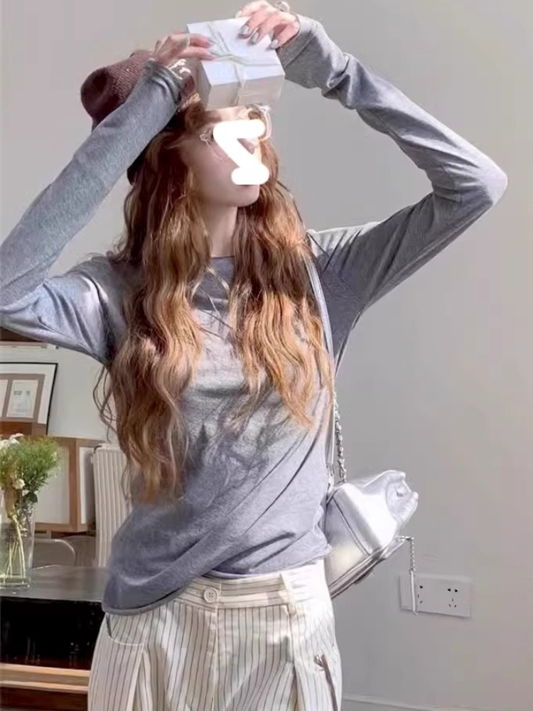 AliExpress Zjaiss 2026 Spring Casual Lazy Style Women's Long Sleeve T-Shirt Fashion Elegant Inner Wear Basic Top Rolled Edge Slim Fit Tee, view 6