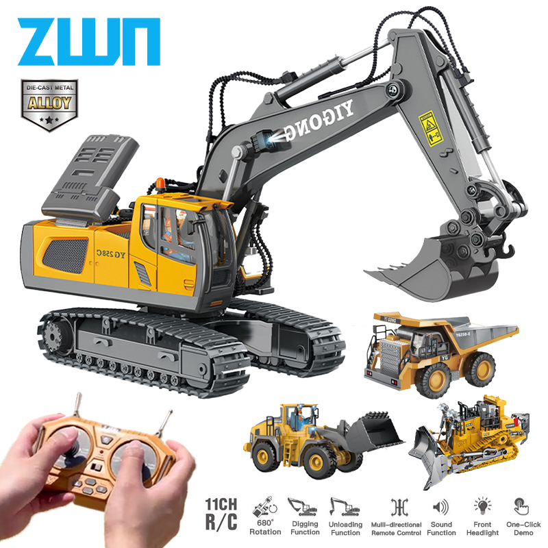 AliExpress ZWN 2.4G Remote Control Excavator Dump Truck RC Model Car Toy Professional Alloy Plastic Simulation Construction Vehicle for Kid