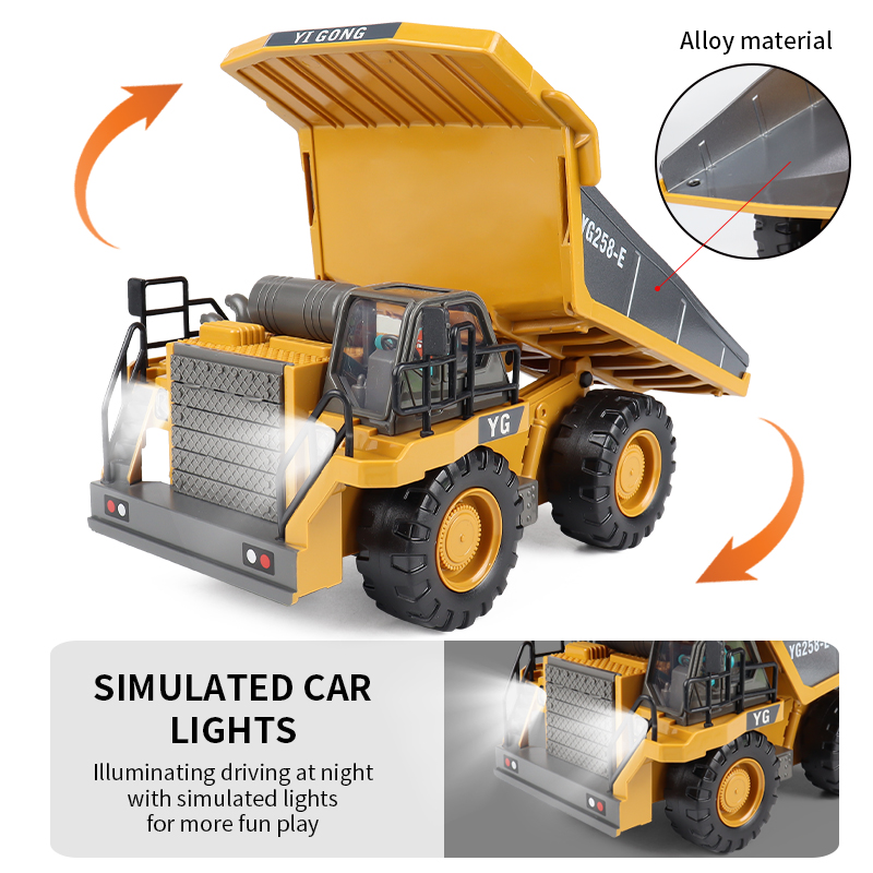 AliExpress ZWN 2.4G Remote Control Excavator Dump Truck RC Model Car Toy Professional Alloy Plastic Simulation Construction Vehicle for Kid, view 4