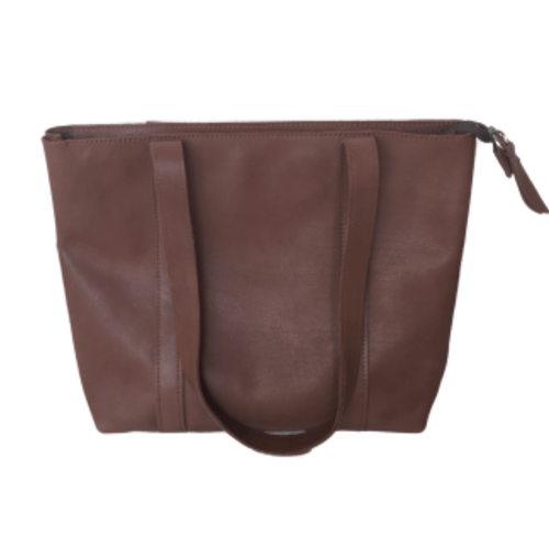 Amaka Africa Medium Brown Full-grain Zippered Leather Tote Bag