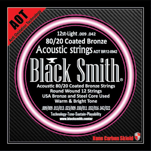 American Recorder Technologies BLACKSMITH 80/20 Bronze Acoustic 12 String Set,  Nano-Carbon Coated, Light 009 - 042