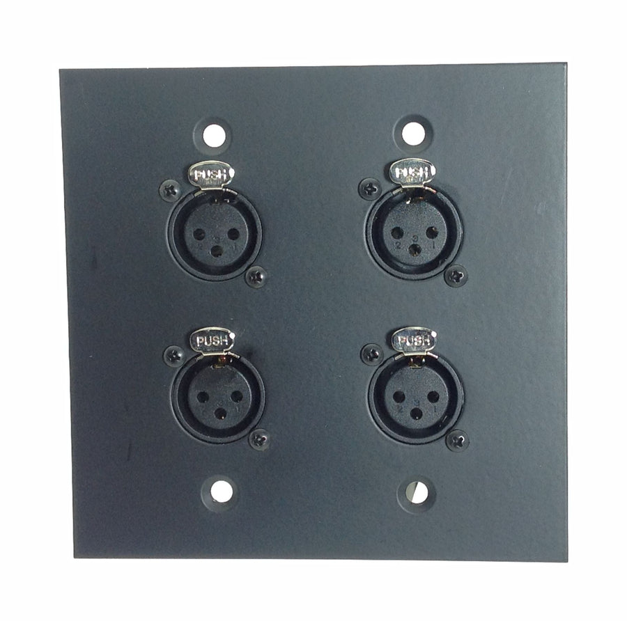 American Recorder Technologies Dual Gang Wall Plate with 4 XLR Female Front / 1 Shielded RJ45 Rear