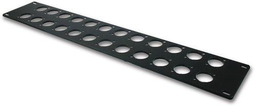 American Recorder Technologies 2RU 19" Rack Panel Aluminum – 24 D-Series Knockouts, Black | XLR, Ethernet, HDMI Compatible Patch Panel