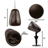 American Recorder Technologies 6.5" Pendant Speaker IP66 Rated, Hanging or Landscape, 8 Ohm/70V Tap, Bronze, view 2