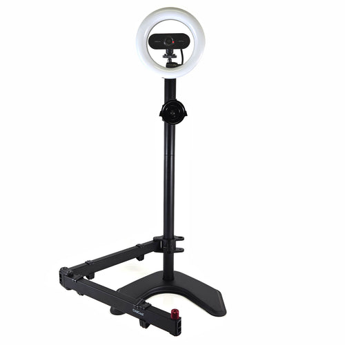 American Recorder Technologies ALLCAST Combination Monitor Stand with built-in Microphone Boom Arm plus 6" Ring Light and HD Webcam