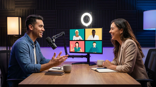 American Recorder Technologies AllCast The All-in-One Streaming System Perfect for Podcast, Streaming & Gaming - Webcam + Ring Light + Mic + Stand