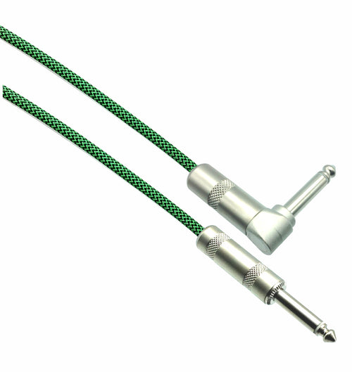 American Recorder Technologies AMERICAN RECORDER BLACK/NEON GREEN Designer Series Guitar Cables - 1/4" Straight to Right Angle