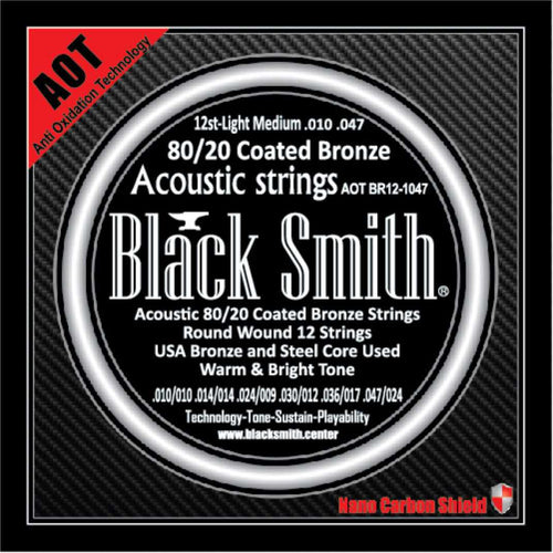 American Recorder Technologies BLACKSMITH 80/20 Bronze Acoustic 12 String Set,  Nano-Carbon Coated - Light Medium 010 - 047