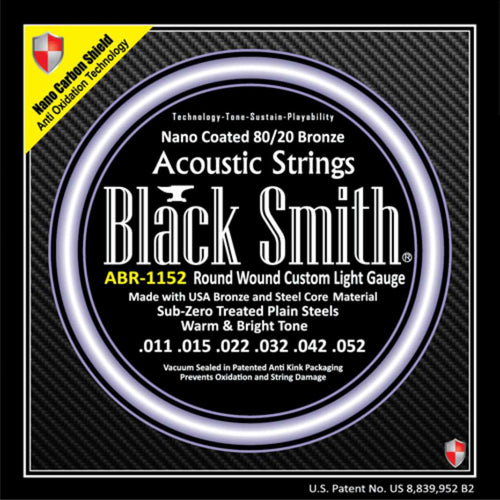 American Recorder Technologies BLACKSMITH Acoustic 6 String Set, Nano-Carbon Coated 80/20 Bronze - Custom Light - 11-52