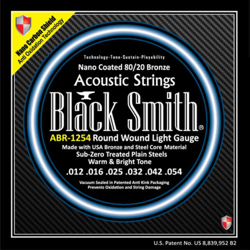 American Recorder Technologies BLACKSMITH Acoustic 6 String Set, Nano-Carbon Coated 80/20 Bronze - Light 12-54