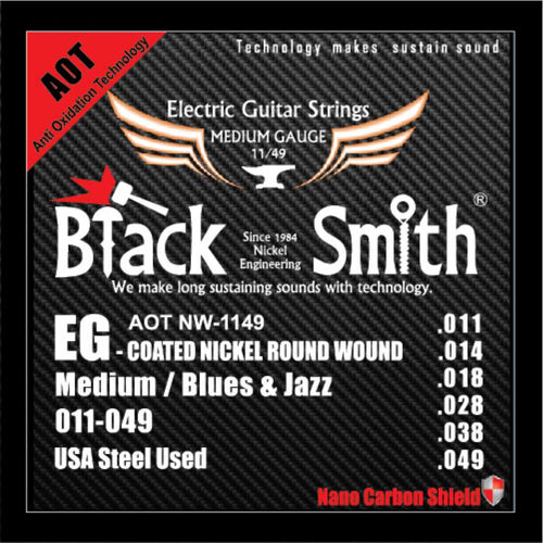 American Recorder Technologies BLACKSMITH Electric 6 String Set, Nano-Carbon Coated Steel - Medium 011 - 049