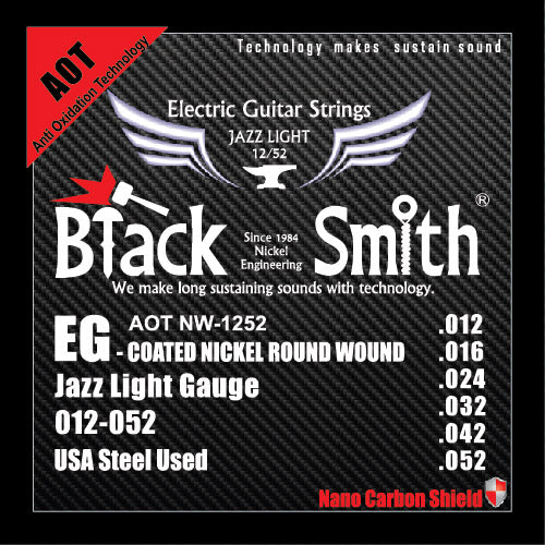 American Recorder Technologies BLACKSMITH Electric 6 String Set, Nano-Carbon Coated Steel - Medium 012 - 052