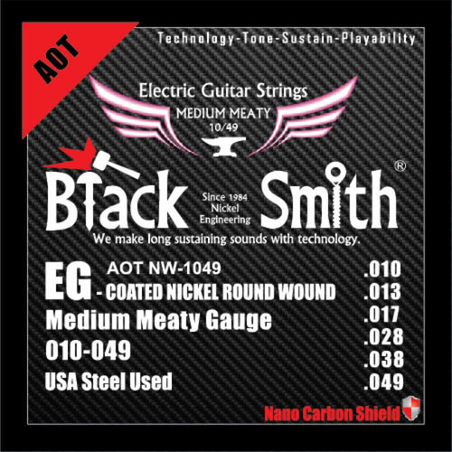 American Recorder Technologies BLACKSMITH Electric 6 String Set, Nano-Carbon Coated Steel - Medium Meaty 010 - 049